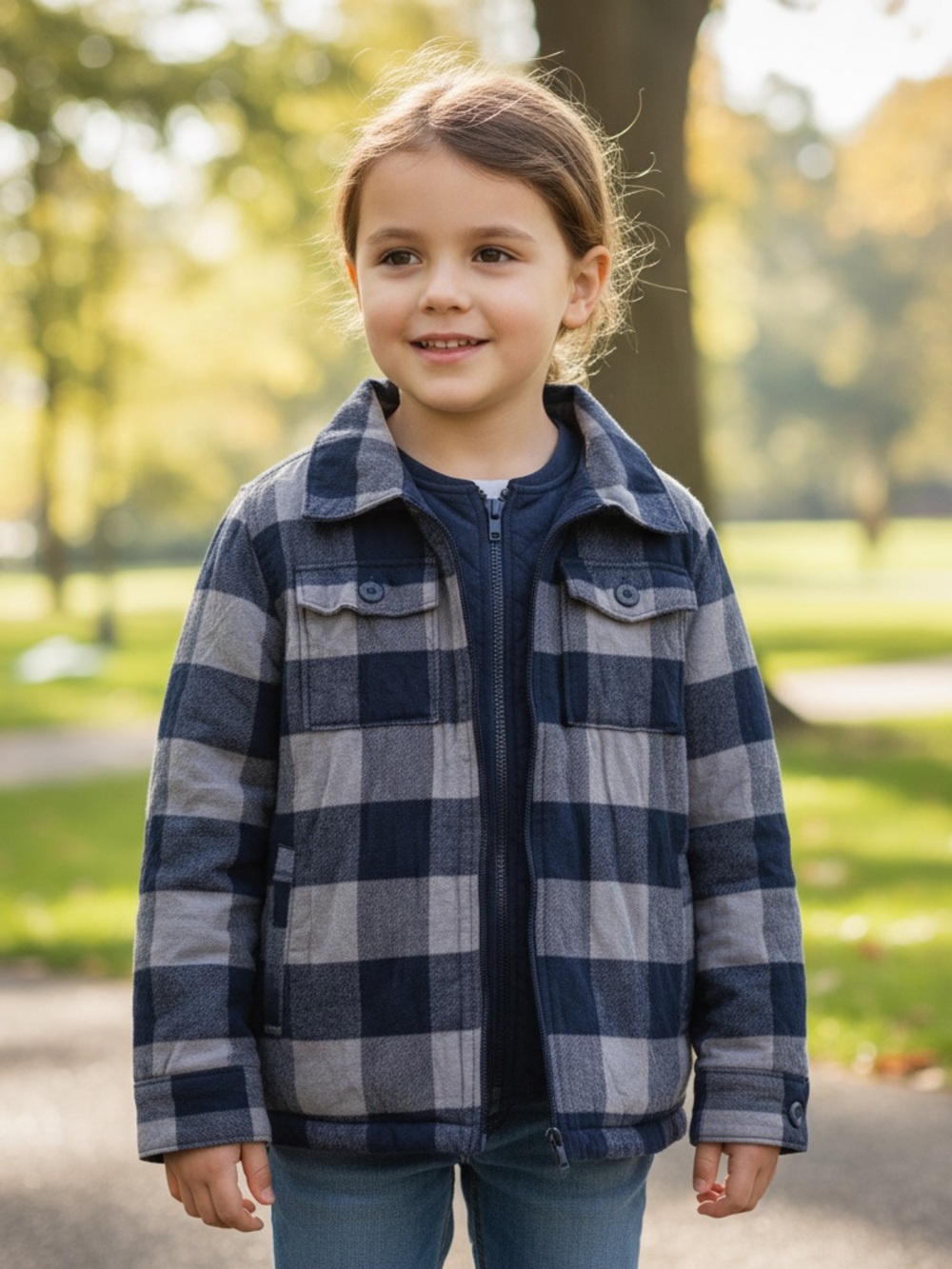 OshKosh B'gosh Navy and Gray Plaid Quilted Jacket